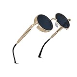 besbomig Sonnenbrille Damen Herren - Retro Rund Steampunk Brille...