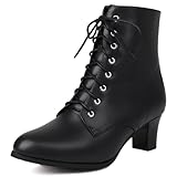 COOLCEPT Damen Vintage Viktorianisch Stiefel Schnüren...