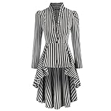 Damen Steampunk Lange Gestreifte Jacke Renaissance Viktorianisch...