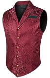 HISDERN Herren Paisley Formelle Weste Burgund Bedruckt Gothic...