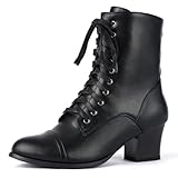 GiledGrace Schwarze kurze Stiefeletten Schnürung für Frauen...