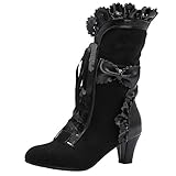 COOLCEPT Damen Vintage Viktorianische Stiefel Schnüren Bogen...