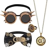 HOWAF Steampunk Kostüm Herren, Brille, Fliege, Halskette, Ring,...
